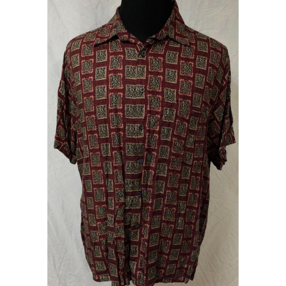Ivy Crew Mens XL Red Geometric Anchors Short Sleeve Button Up Rayon Shirt